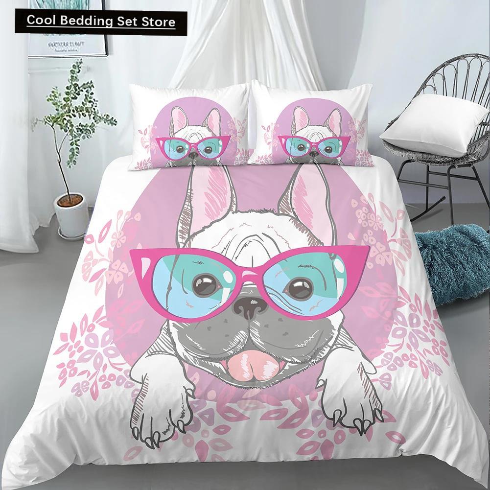 Comforter Cartoon Pug King Queen Double Full Lovely Puppy Bedding Set Pet Animal Yellow Polyester Comforter