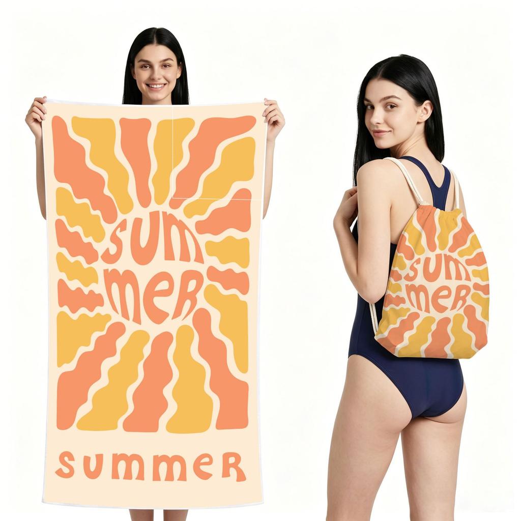 2 in 1 Microfiber Quick Dry Beach Towel Bag Convertible Foldable Printed Bath Towel Backpack