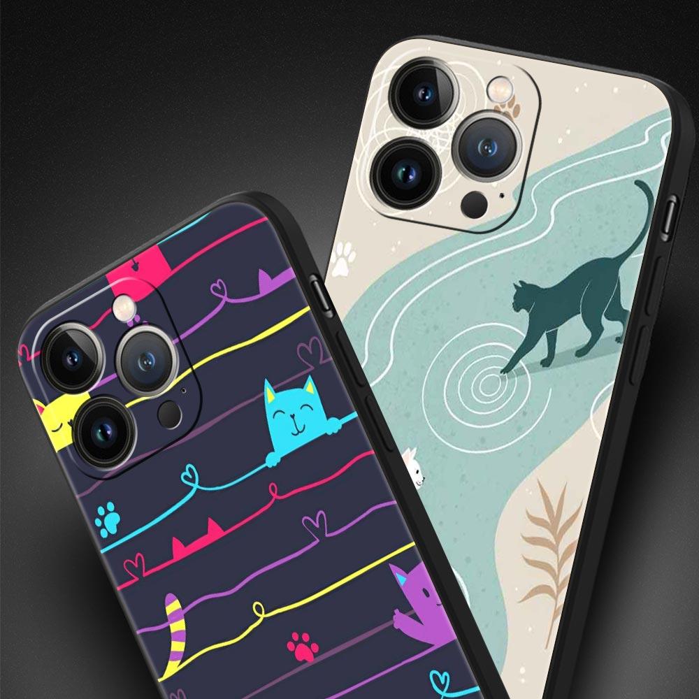 Abstract Creative Cat Line Pattern Phone Case Cover for iPhone 17 16 15 14 13 12 11 Pro Max 17Air Plus Shockproof Soft TPU Shell