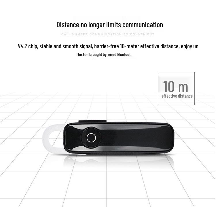 New Bluetooth Noise Cancelling Single Ear Headset with Mic & Ear Hook - Car Phone Wireless Earphones