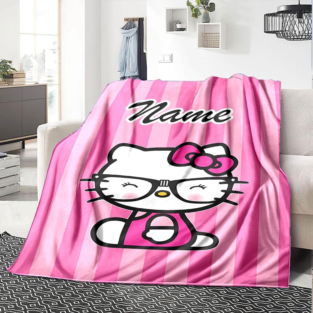 Customizable HelloKitty11 Throw Blanket – Personalized Name, All-Season Cozy Snug Blanket, Machine Washable, Personalized Blanket