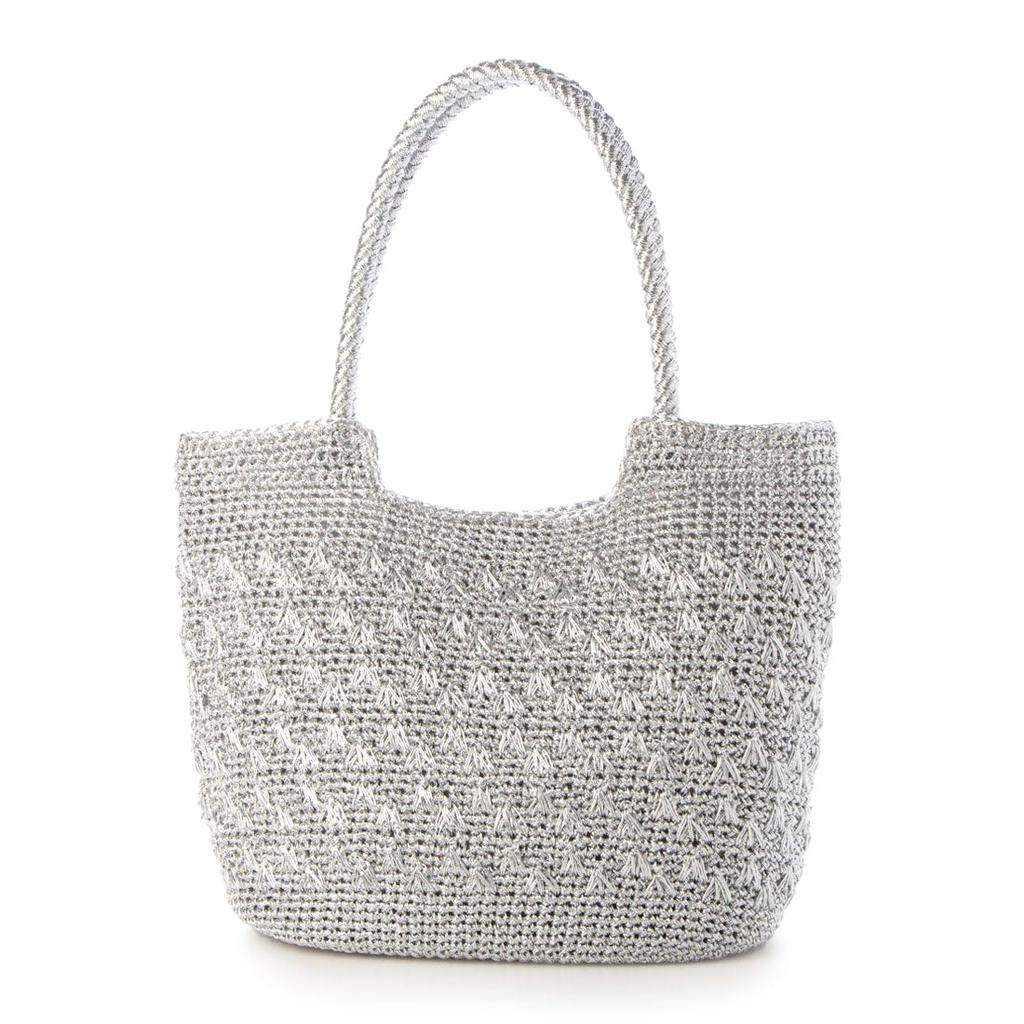Metallic cord pattern knit tote bag