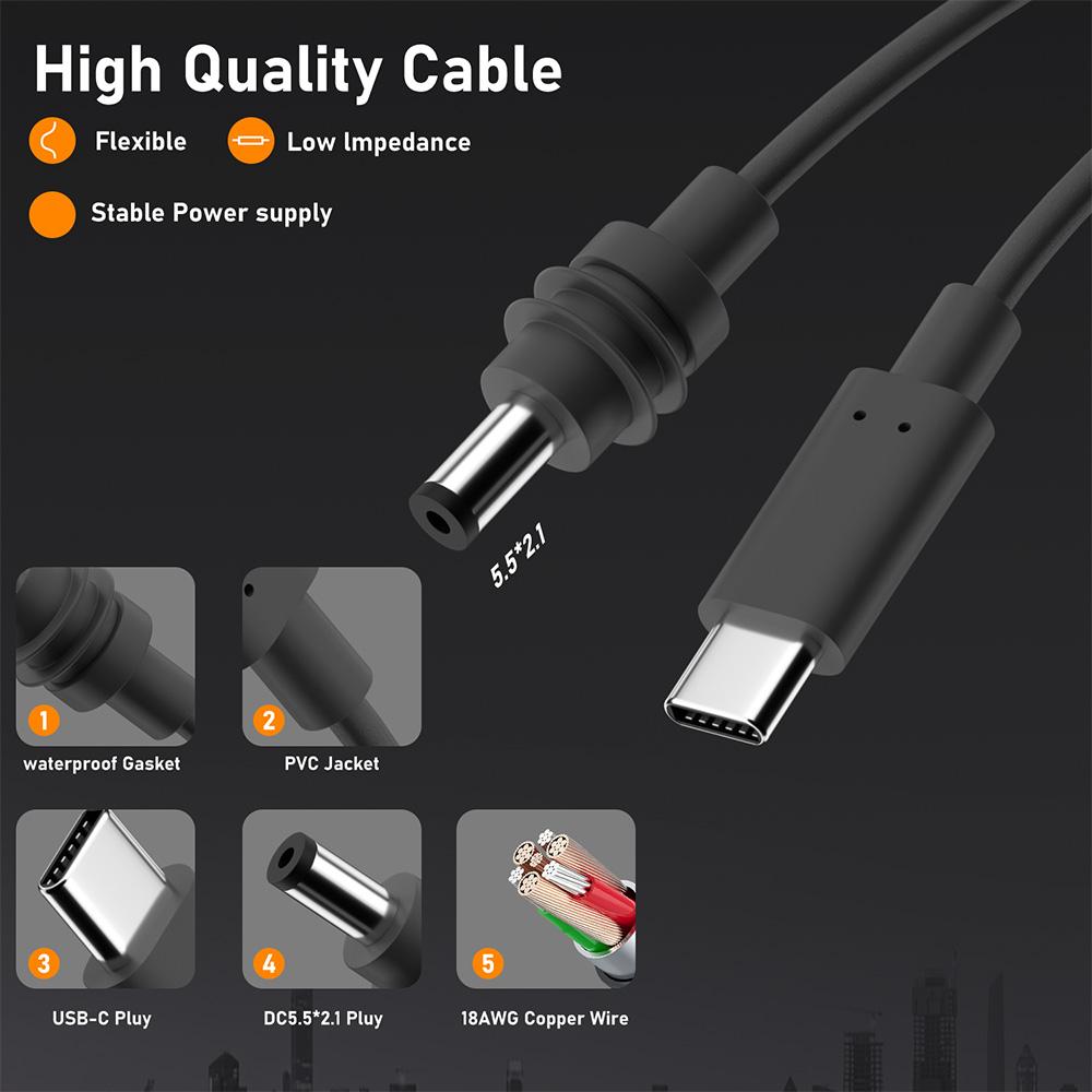 High Quality Waterproof Real 100W Quick Charging Wire Starlink Cord Type C to DC 5.5*2.1mm Port Male Data Cable for Multi Device