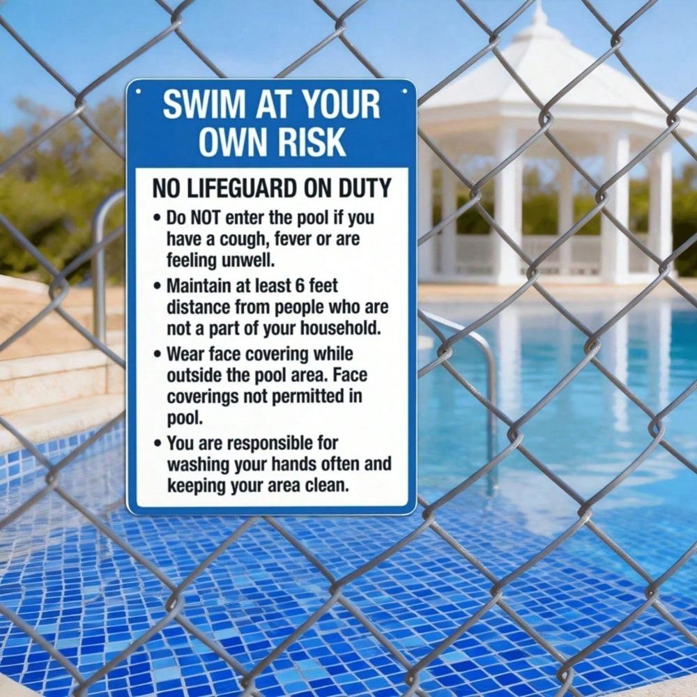 Retro Swim At Your Own Risk Metal Sign, 8x12in Vintage Iron Pool Warning, Funny Wall Decor
