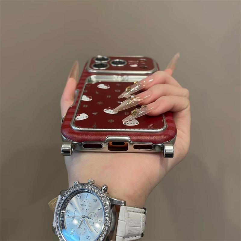 Snowflake KT cat applies to iPhone17 Pro mobile phone case Apple 16 Pro New Year 15 Pro red 14 Pro card bag