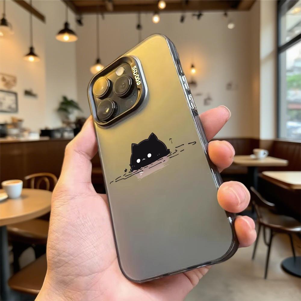 Cute Black Cat in Water Hard Phone Case for Iphone 16 15 14 13 12 11 Pro Max Mini Shockproof Anti-Scratch Protective Cover