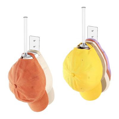 Wall Mounted Hat Hook Transparent Acrylic Hat Organizer Baseball Cap Holder with Adhesive/Drilling Installation Kit for Door Closet Bedroom