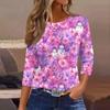 3/4 Length Sleeve Womens Tops Floral Print Vintage Fashion Casual Loose With Round Neck Plus Size Shirts