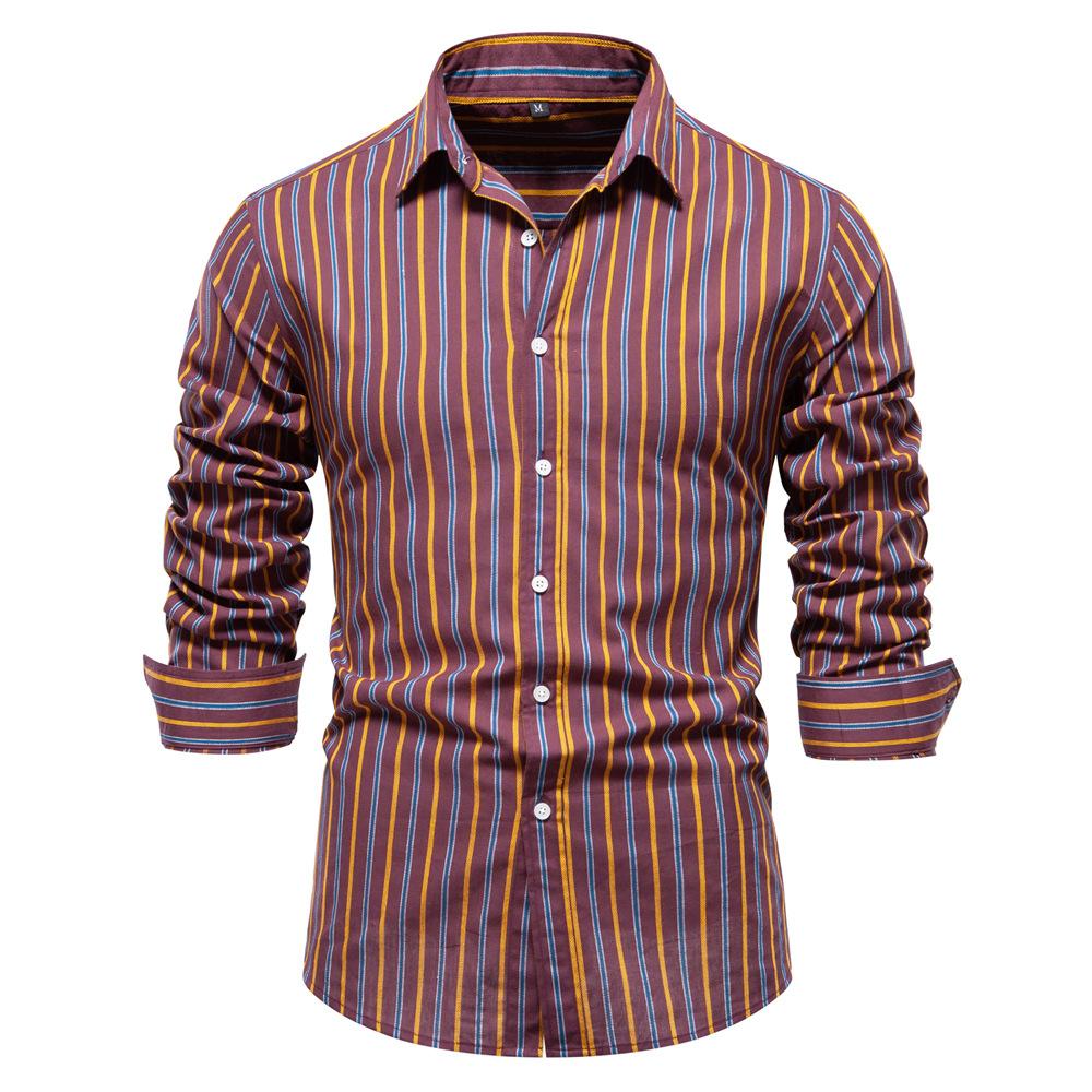 Autumn New Men's Basic All-matching Shirt Fashion Striped Long Sleeve