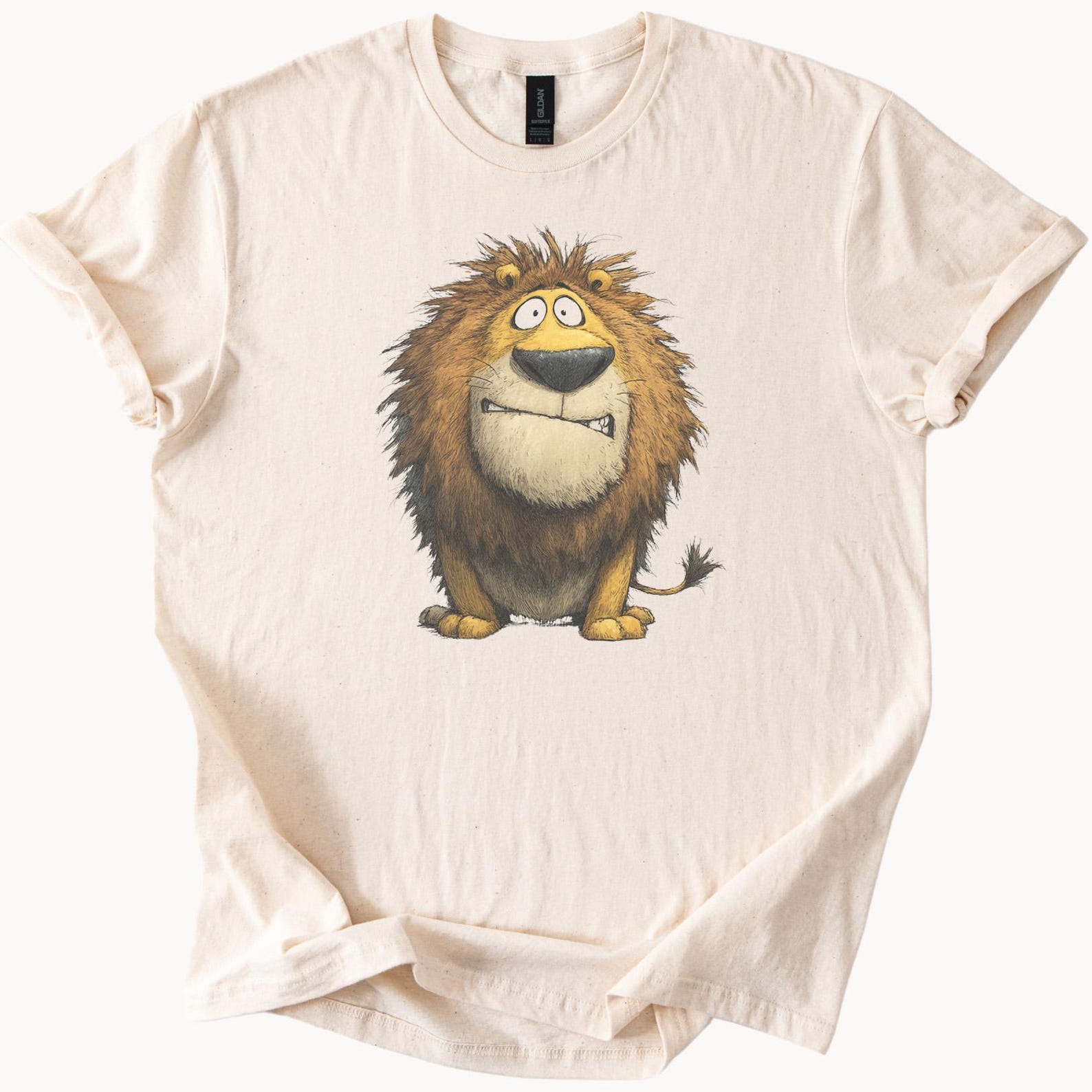 Funny Cartoon Lion Graphic T Shirt Cute Hand Drawn Animal Art Tee Unique Lion Face Illustration Shirt for Animal Lovers Gift 100