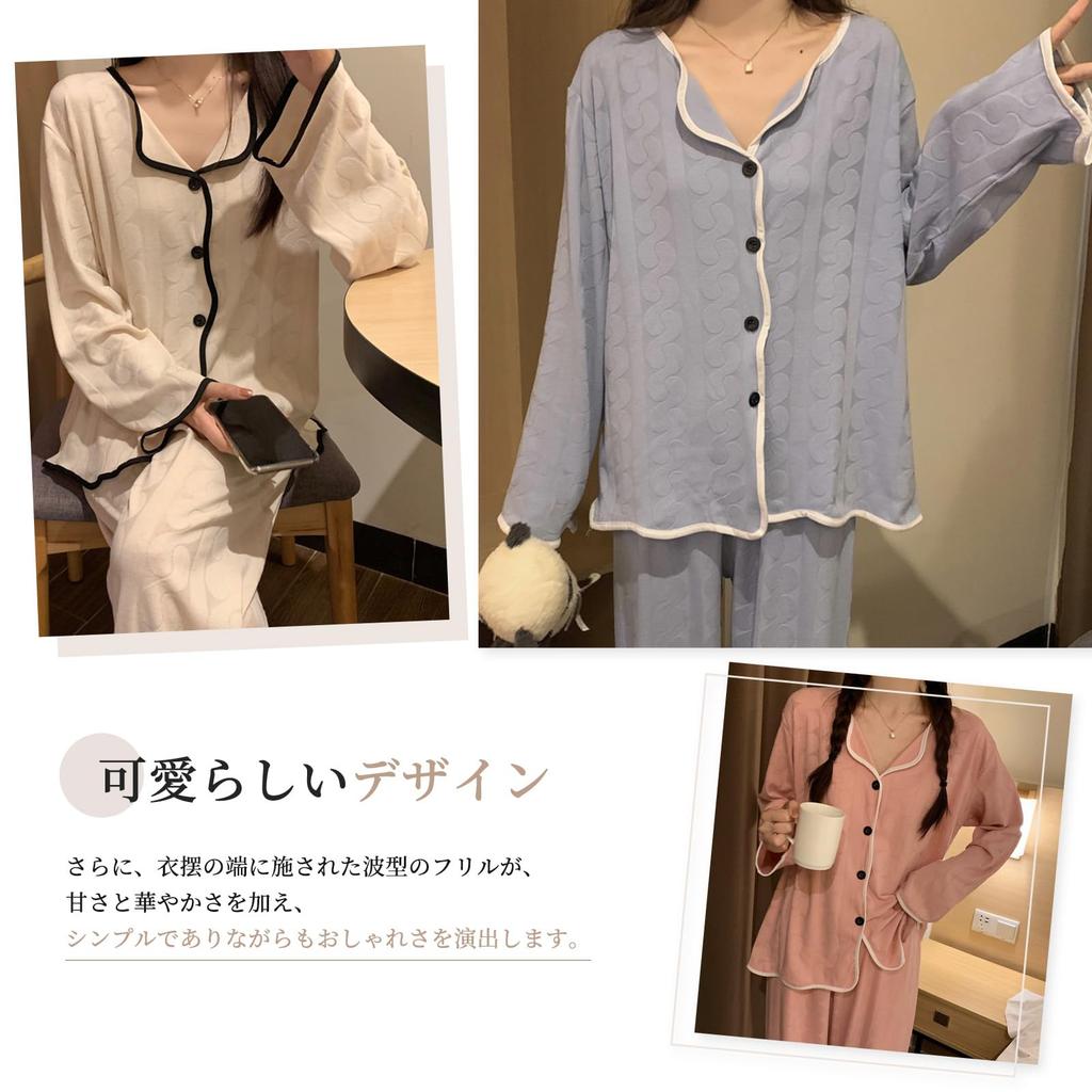 H2four Pajama Long Dotted Solid Open Loose Autumn Women's Set, Sleeves, Print, Lightweight, Color, Front, Fit, Comfortable, Soft, Skin-Friendly,