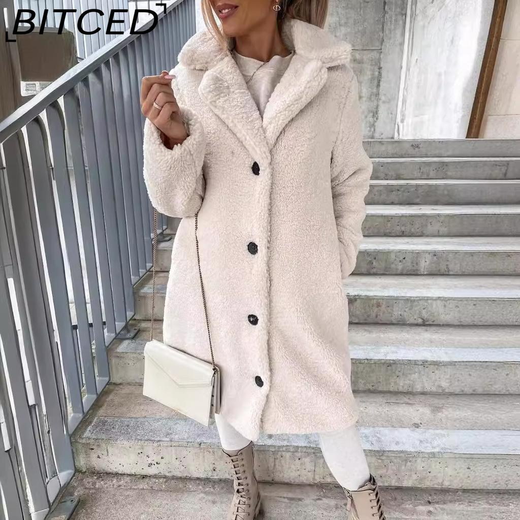 BITCED Women's Vintage Casual Lattice Print Autumn Winter Long Sleeve POLO Neck Jackets & Coats