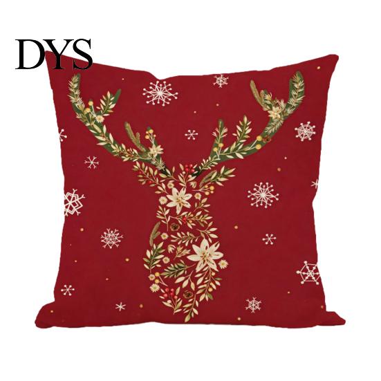 Cozy Red Holiday Accent Pillows Christmas Throw Pillow Covers, Poinsettia Reindeer Pine Branch Decorative for Bay Window Cushion Cases, Xmas