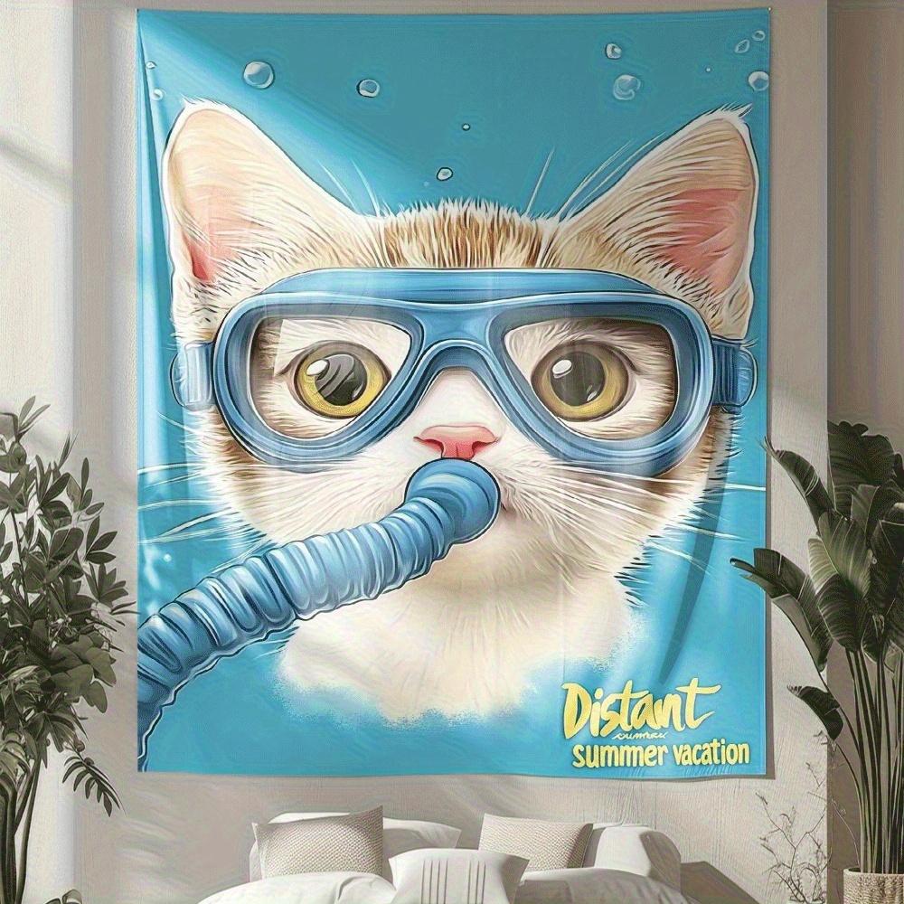 

Blue underwater mask cat Digital printing polyester wall tapestry suitable for use in living rooms bedrooms offices bars party 74x94cm(29x37in)