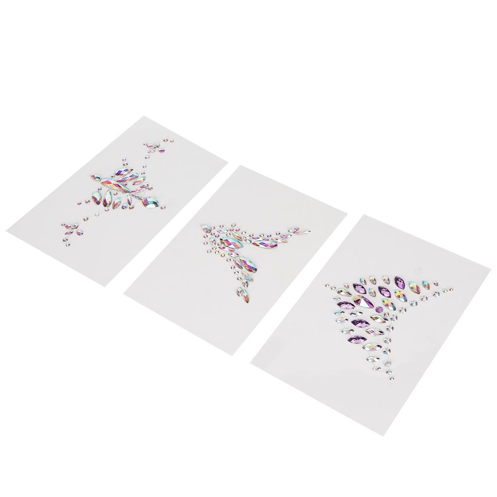 3PCS Breast Rhinestone Stickers Chest Jewelry Adhesive Patches Body Makeup Decoration Sticker