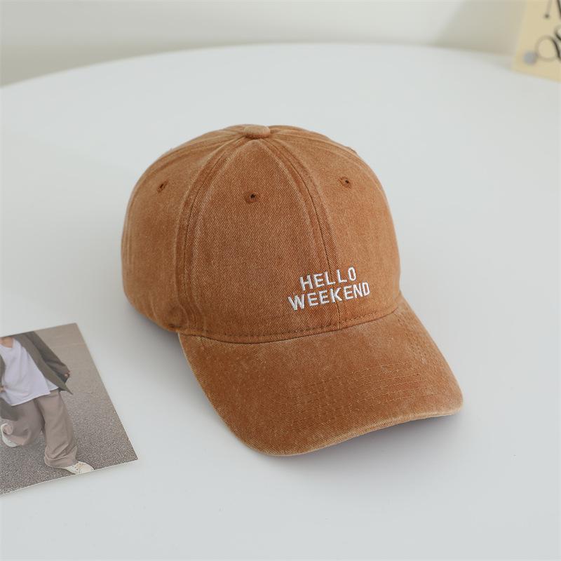 Original Korean Version of Old Multi-row Letter Embroidered Baseball Hat for Women Soft Top Baseball Hat Japanese Retro Sun Hat