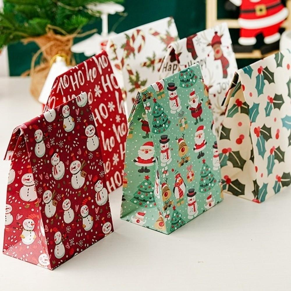 10pcs Reclosable Christmas Cookie Bag Kraft Paper Gift Favor Bags Candy Packag Bag New Year Decor