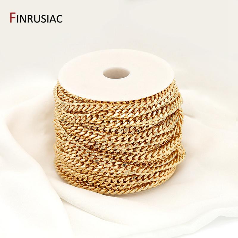 Trendy 14K Gold Plated Brass 7mm Width 3mm Thick Chain Cuban Chain Link For Jewelry Making DIY Necklace Bracelet Chains Findings