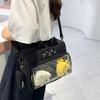 Geantă de umăr drăguță transparentă cu pisică, geantă crossbody student cu capacitate mare, geantă anime din pânză
