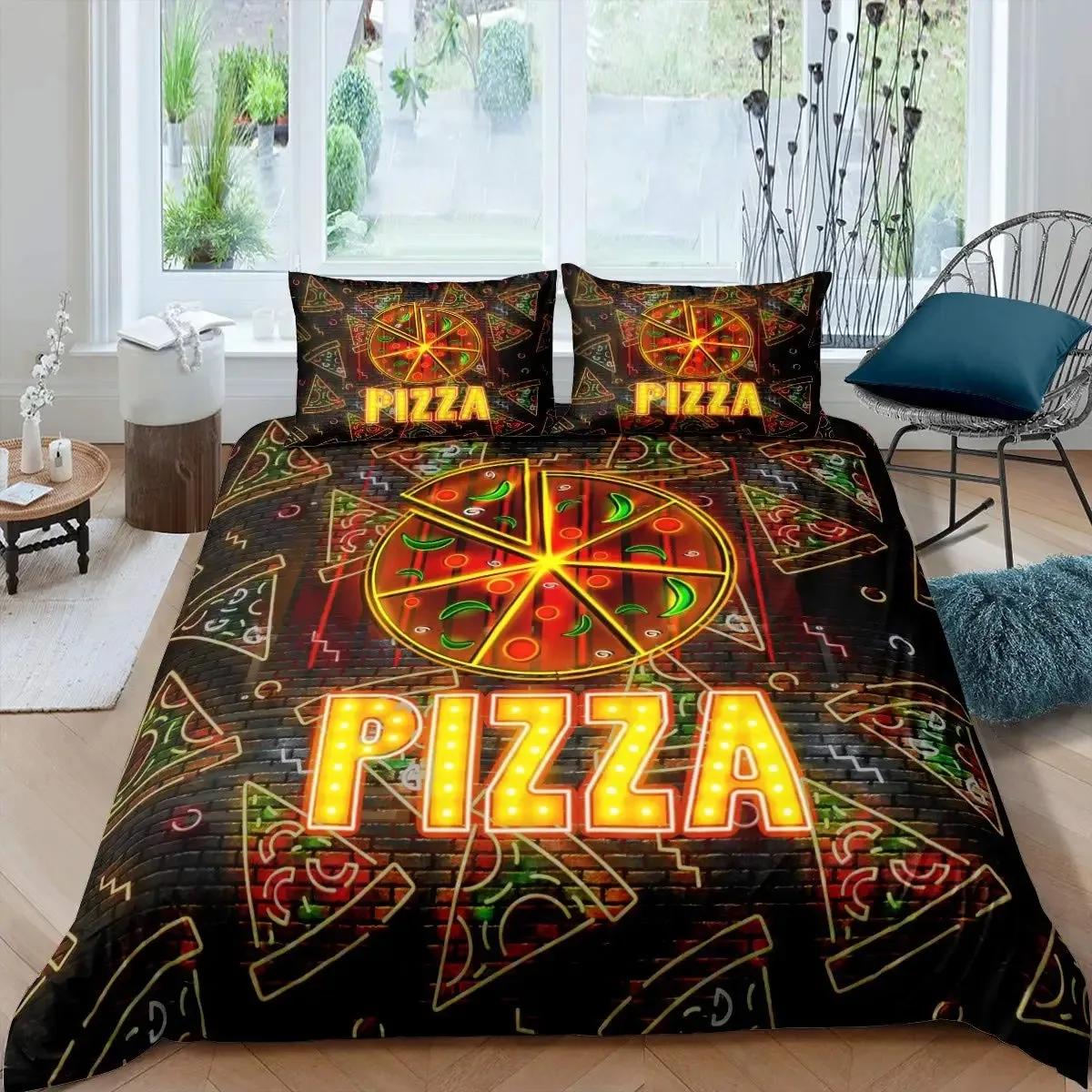 

Pizza Duvet Cover Set Cheese Pizza Bedding Sets Pepperoni Noodles Comforter Cover Set Full Queen Size Food Theme Quilted Cover 70x133cm