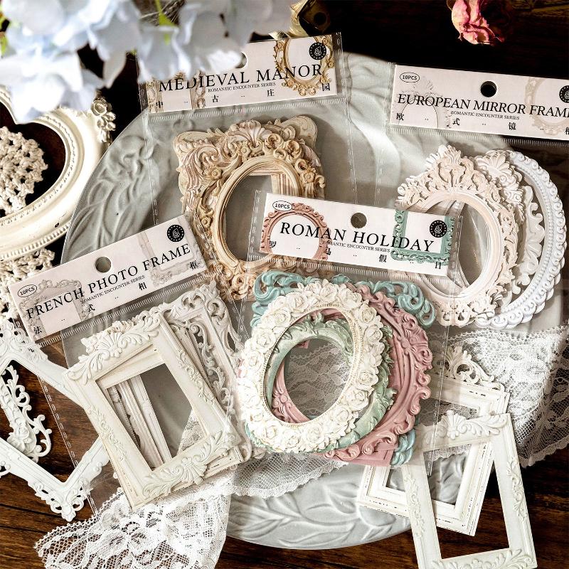 Romantic Encounter Series Relief Collage Card Retro Hollowed-out Photo Frame Planner Photo Decoration Base Material