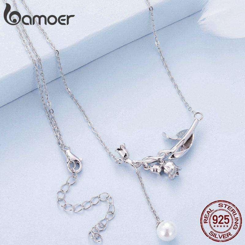 BAMOER 925 Sterling Silber Romantische Maiglöckchen-Halskette für Frauen, Verlobungsgeschenk