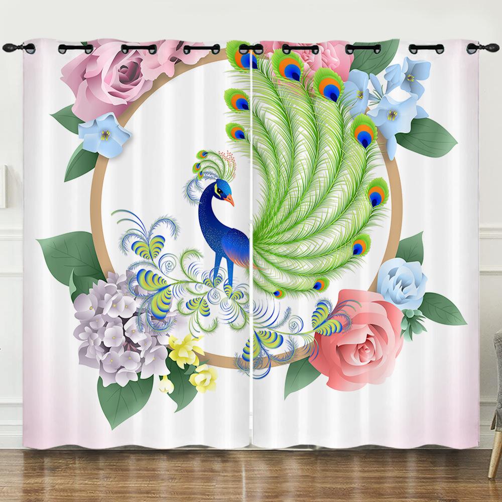 Curtain Cartoon Animal Peacock 3D Digital Printing Blackout Curtain Punching