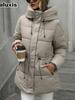New Foreign Style Thick Cotton Coat for Women, Long Sleeve Hooded Padded Jacket, Slim Fit Fashion Outerwear