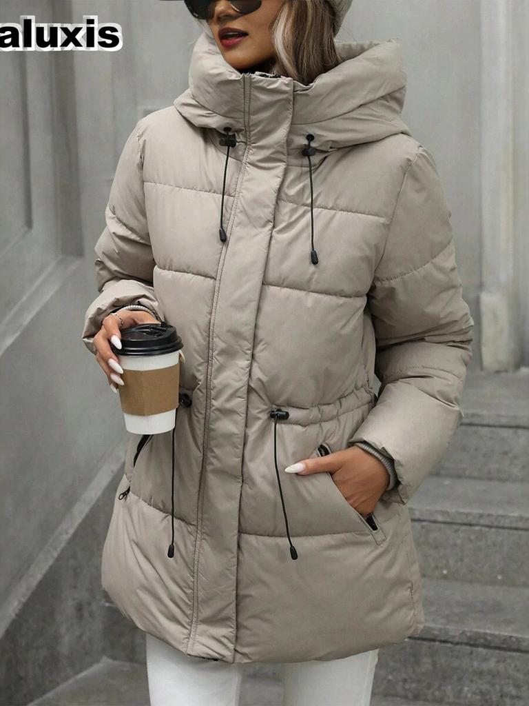 New Foreign Style Thick Cotton Coat for Women, Long Sleeve Hooded Padded Jacket, Slim Fit Fashion Outerwear