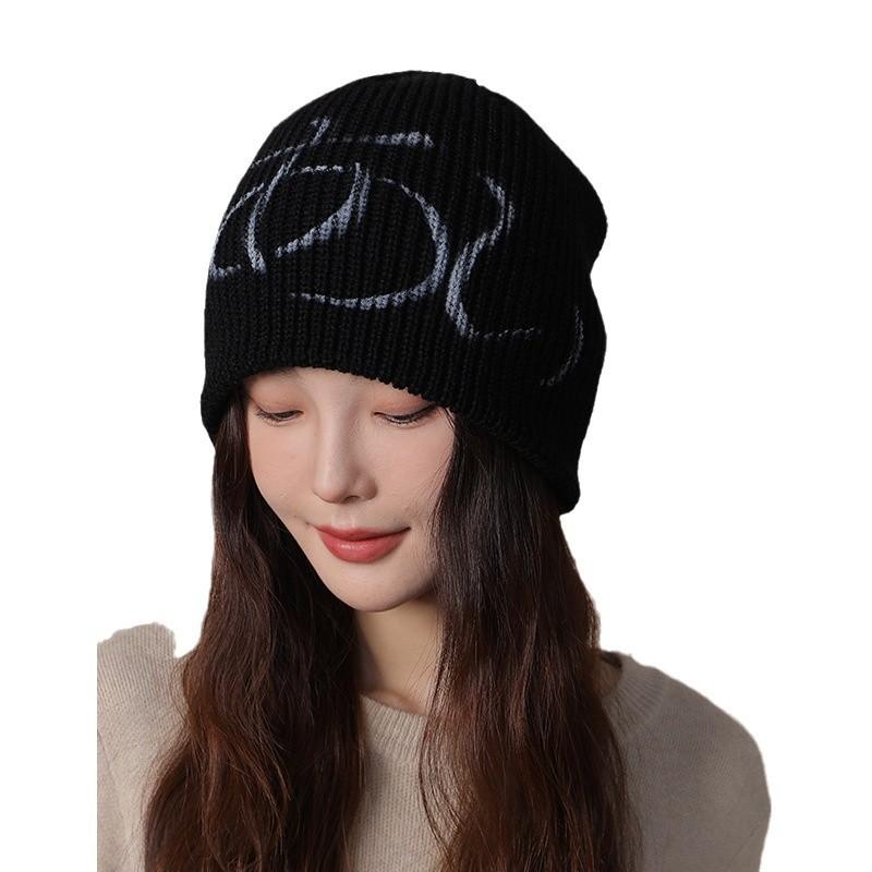 Japanese Y2k Hot Girl Hat Female Letter Knitted Hat Street Retro Woolen Hat Autumn and Winter New Warm Cold Hat for Men