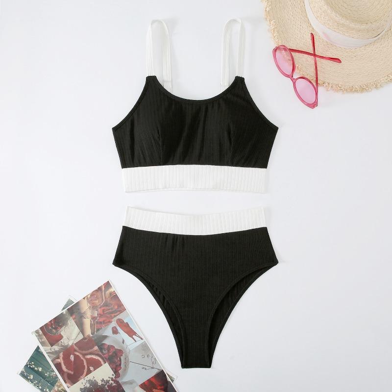 New Solid Color Suspender Split High Waist Triangle Women's Sexy Hot Spring Bikini Swimsuit