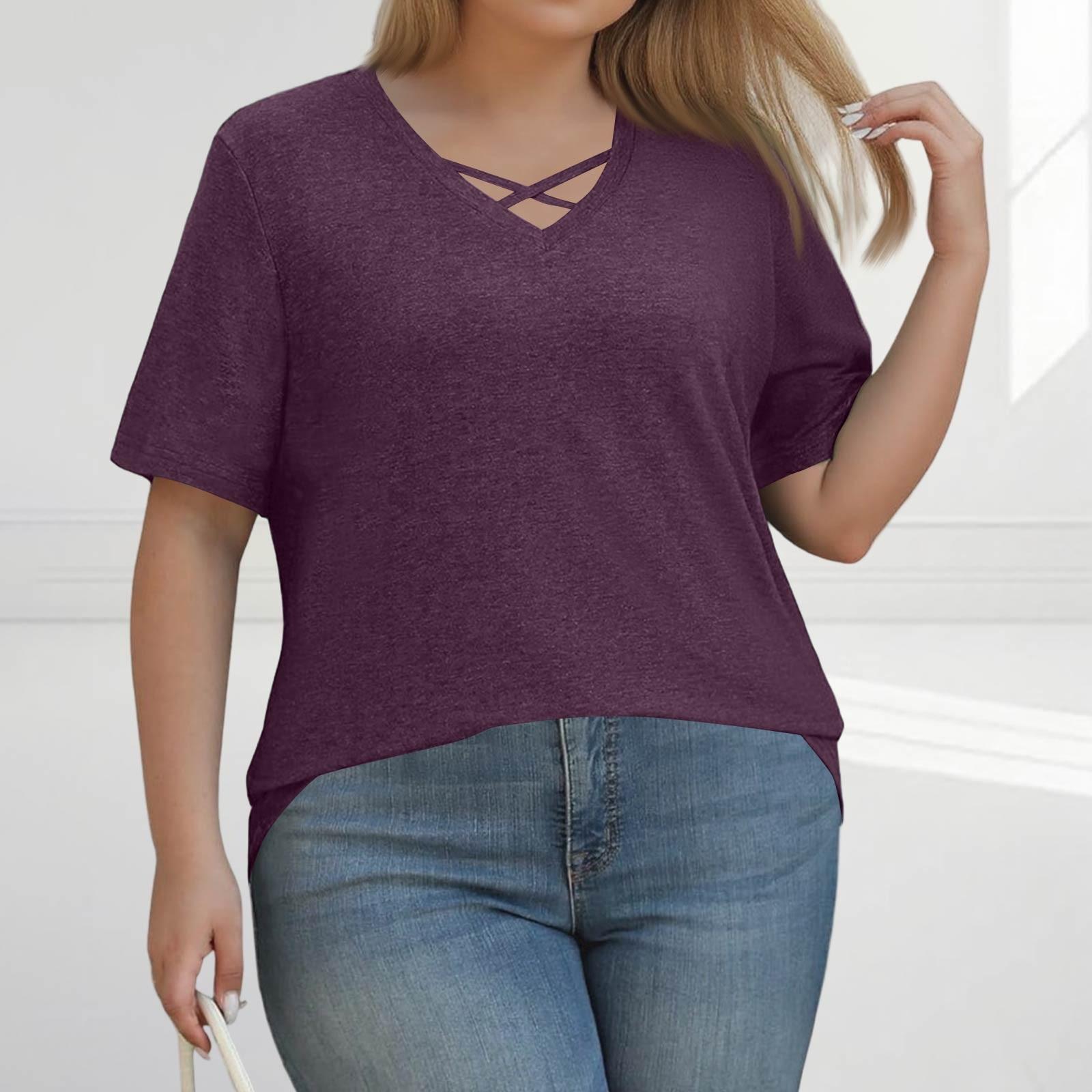 

Женская модная повседневная однотонная футболка с V-образным вырезом и коротким рукавом большого размера XXXXL