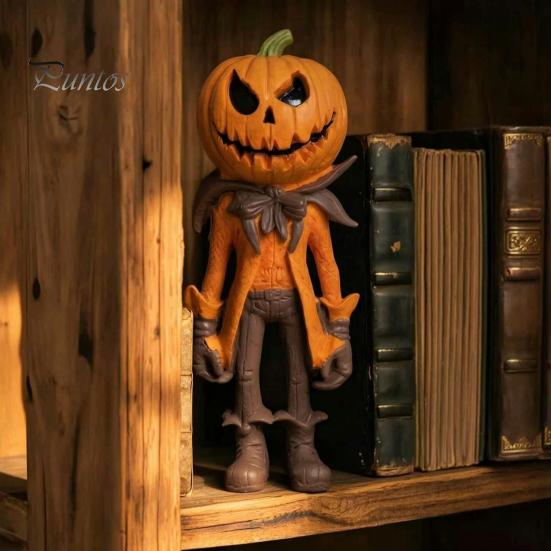 Dark Retro Style Gift Set Halloween Pumpkin Man Figurine, Resin Figure, Classic Ghost Atmosphere Room Decor Face Desktop Ornament for Home Tabletop