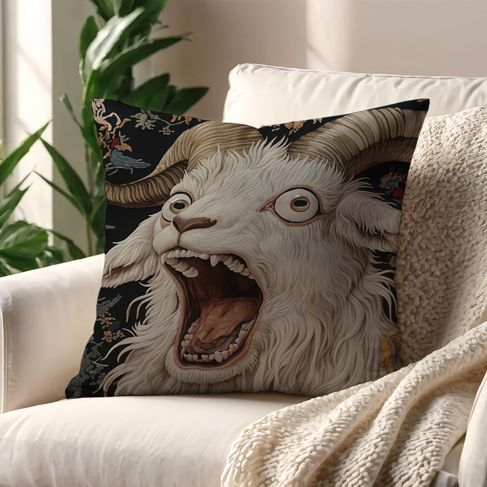 Double Sided Pooky Goat Face Pillow Cover, 2D Nordic Design For Sofa Living Room Car Bedroom Office And Coffee Shop Gift