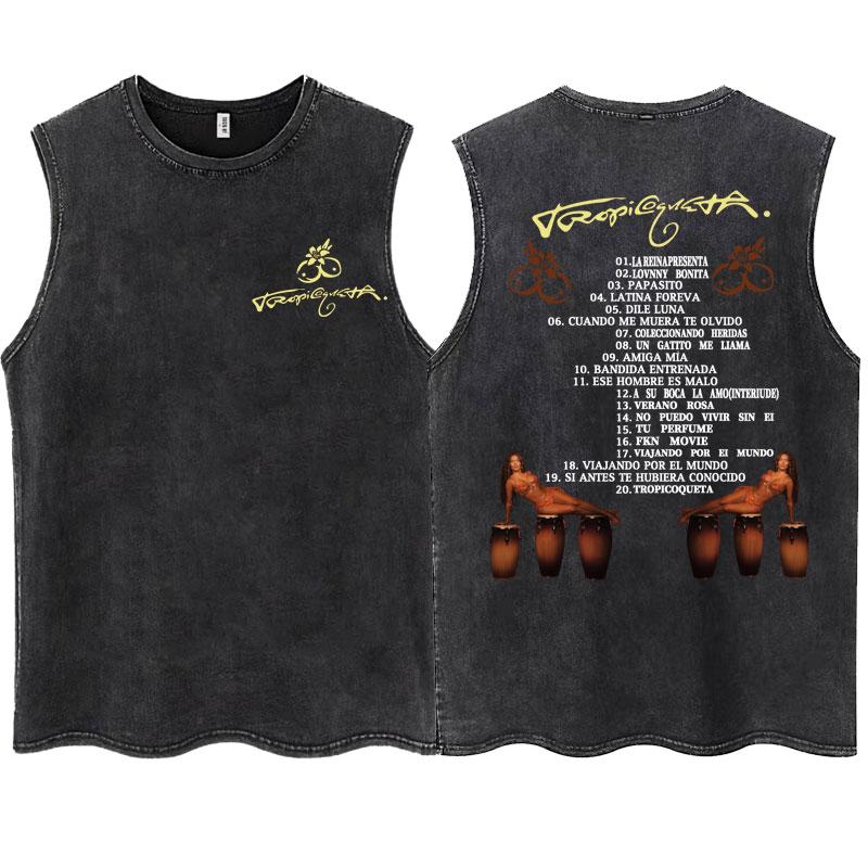 

Singer KAROL G 2025 New Album Tropicoqueta Washed Tank Tops Men Women Fashion Sleeveless T Shirt Casual Oversized Cotton T-Shirt 3XL