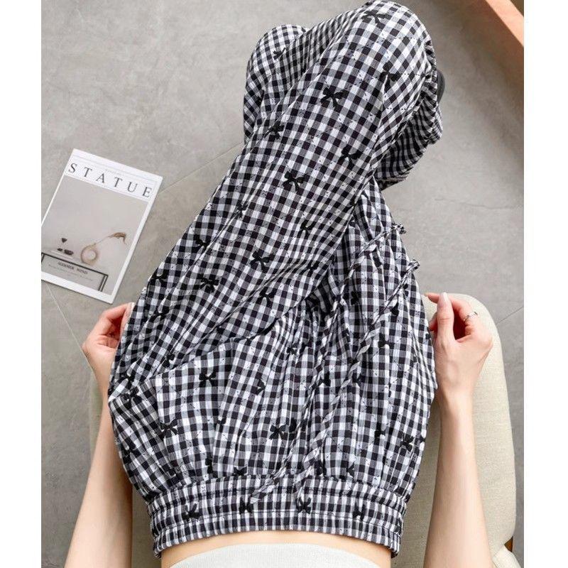 

Women s 2025 Retro Plaid High Waist Wide Leg Casual Pants M чёрный