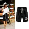 Plus Size Shorts For Women Stretchy Curvy Cotton Linen Drawstring Elastic Waist Bermuda Shorts Casual Beach Clothes