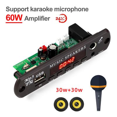 With Time Display Bluetooth 5.3 Decoding Board 60W Amplifier MP3 WAV Decoder Board Wireless Car USB MP3 Player TF Card USB FM