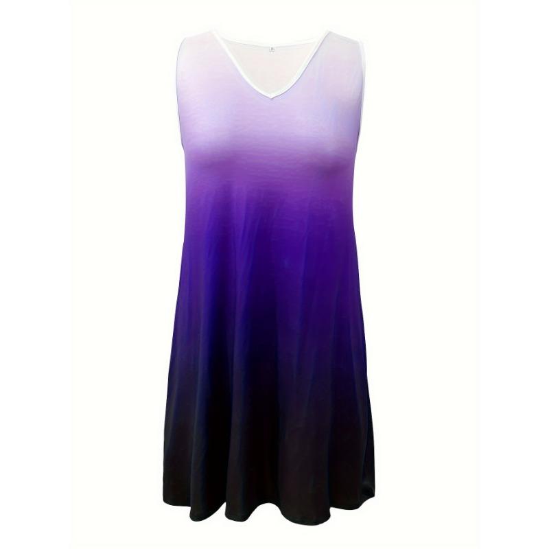 Vestito con Stampa a Gradiente Taglie Forti Vestito Canotta con Scollo a V per Vacanze Primavera & Estate Abbigliamento Taglie Forti Donna Vestito Senza Maniche