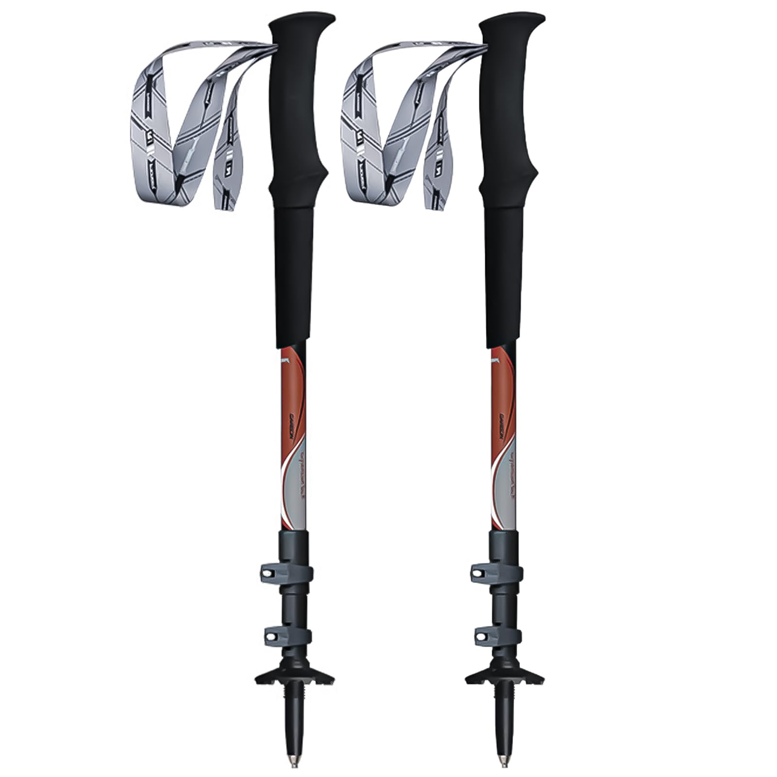 

Trekking poles made of set of minimum 4 rubber with carry burgundy red carbon, 2, ultra-light 149g, 55cm, caps, bag,