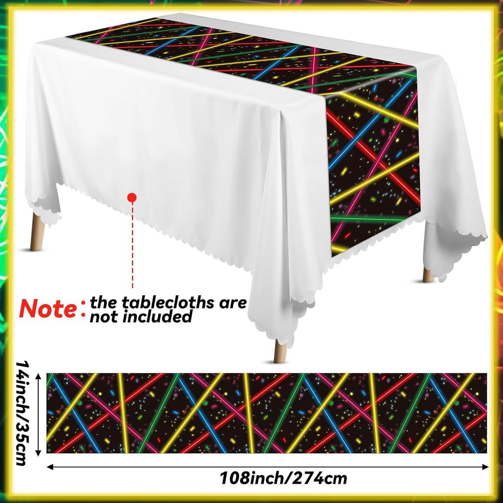 Peryiter 6 Pcs Glow Party Table Runners Plastic Neon Table Runners 14 x 108 Inch Disposable Glow in The Dark Supplies for Neon Birthday Decorations