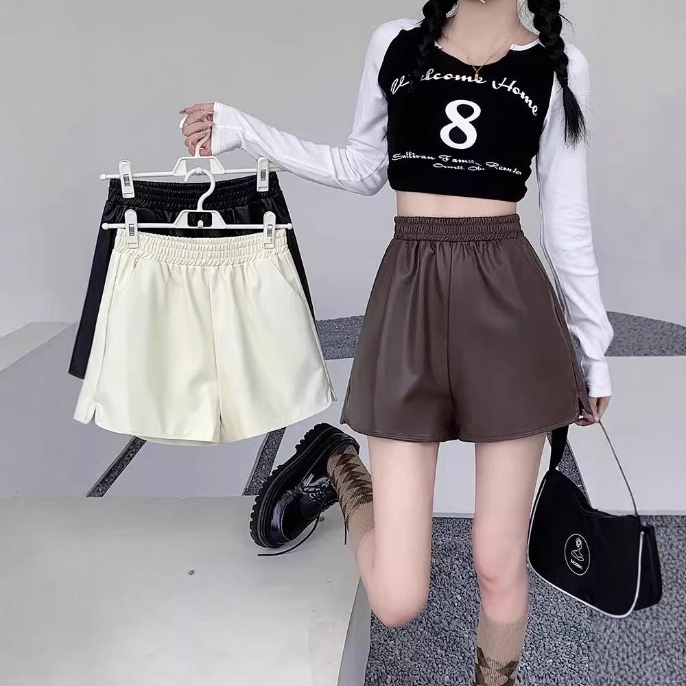 

Women s High-Waist PU Leather A-Line Wide-Leg Shorts - Autumn Winter 2024 Fashion 4XL (145-155 jin)