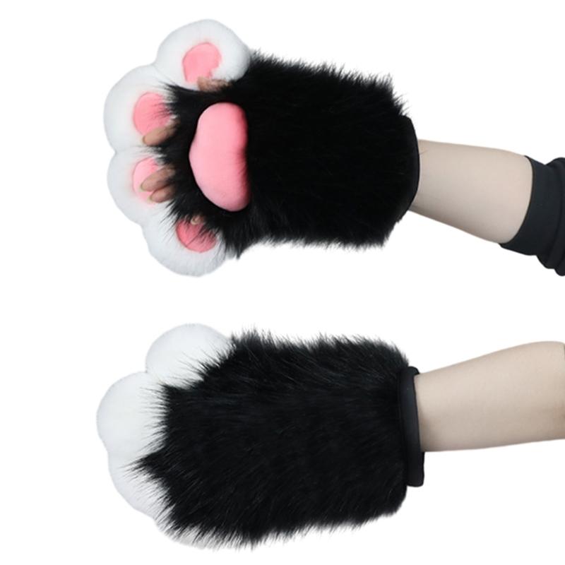 Nadměrné Kočičí Tlapky Ručně Vyráběné Zvířecí Kožešinové Ďábelské Rukavice Fursuit pro Maškarádu
