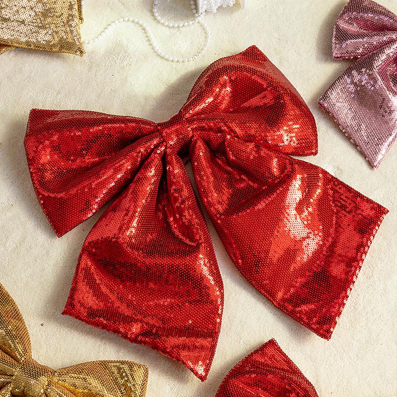 Large Pink and Gold Glitter Christmas Bow Ornament