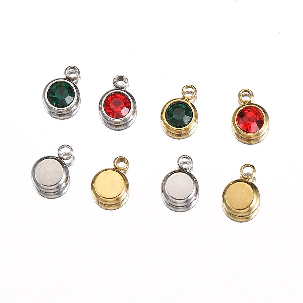 20pcs Stainless Steel Rhinestone Pendants Beads Green Crystal Charms Pendant for Necklace Bracelet Jewelry Making DIY Wholesale
