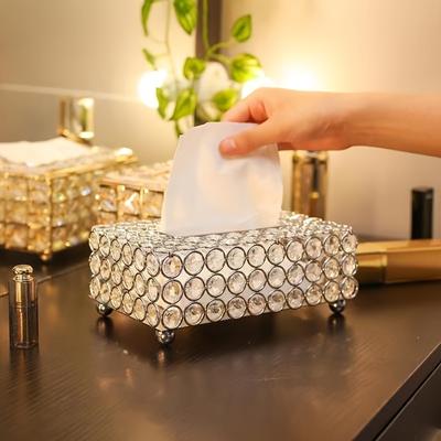 1 Luxuriöser Goldener Kristall Taschentuchboxhalter - Elegante Metall Serviettenaufbewahrung - Perfekt für Badezimmer-, Wohnzimmer-, Schlafzimmerdekoration