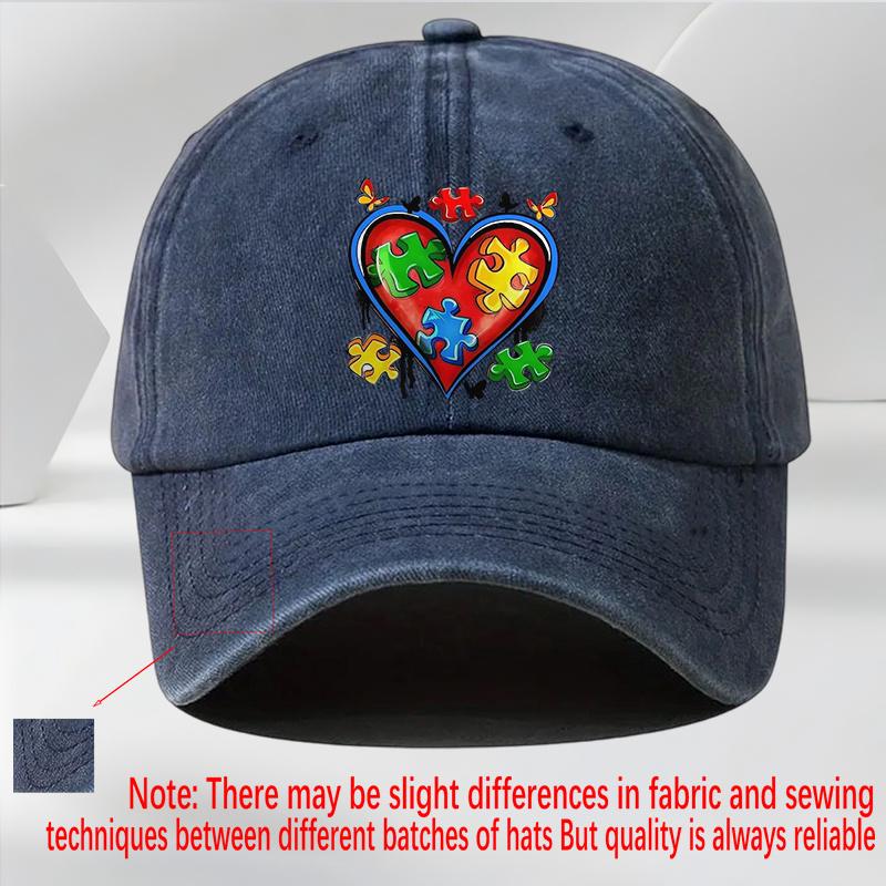 Autismus Bewusstsein Herz Puzzle Druck Baseballkappe Unisex Lässig Polyester Verstellbar Atmungsaktiv Kopfbedeckung