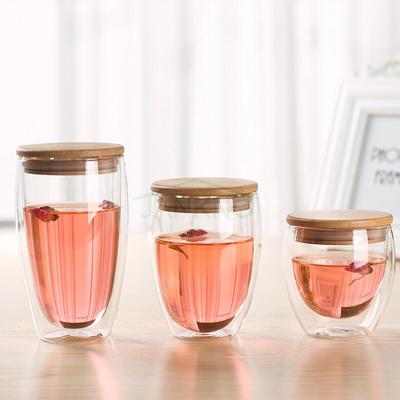 Heat-resistant Tea Glass Cup with Bamboo Cover Clean Double Wall Glass Mug Coffee Handmade Creative Transparent Drinkware
