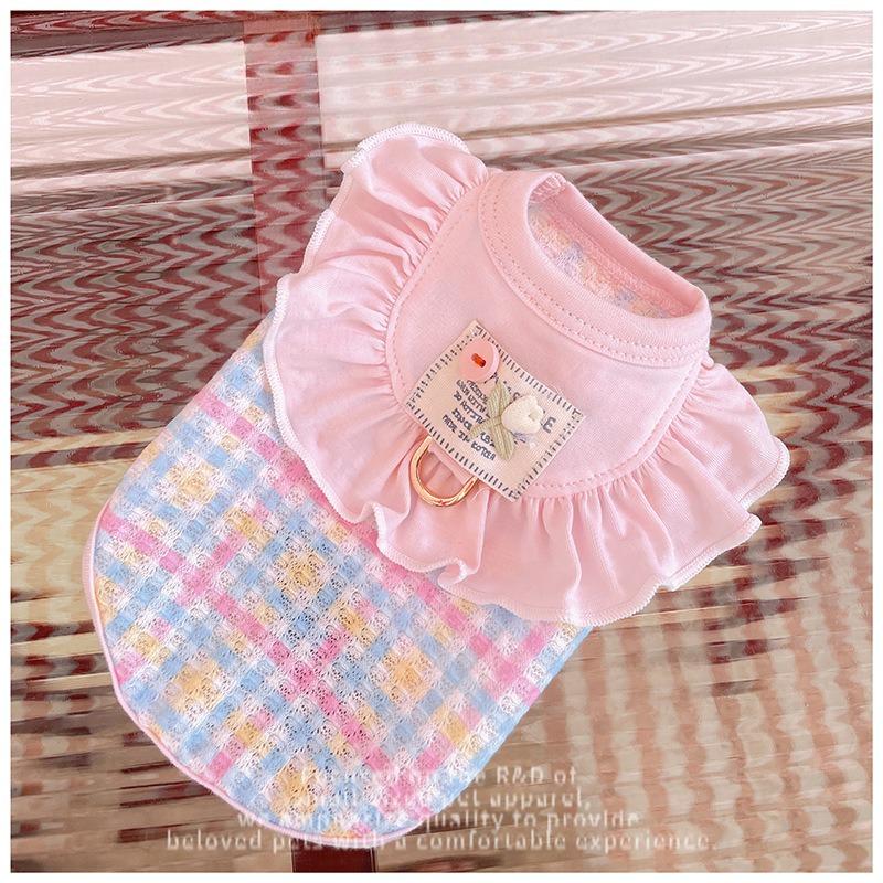 Pet Spring and Autumn Checkered Tank Top Yorkshire Elastic Teddy Coat Puppy Clothes Dog Clothes for Small Dogs