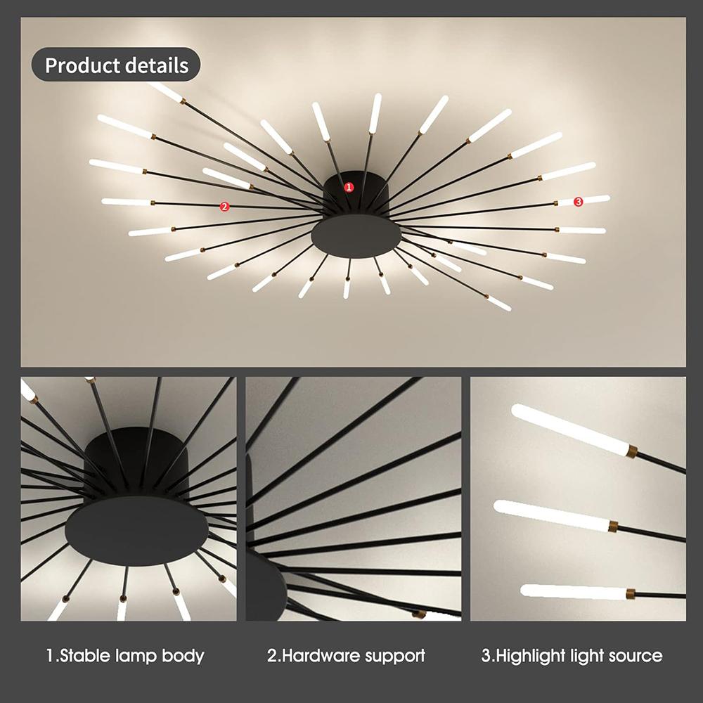 Black 28 Heads Non Dimmable Pendant Lights Creative Fireworks Design Chandelier Modern Ceiling Light for Living Room Exhibition Hall Bedroom